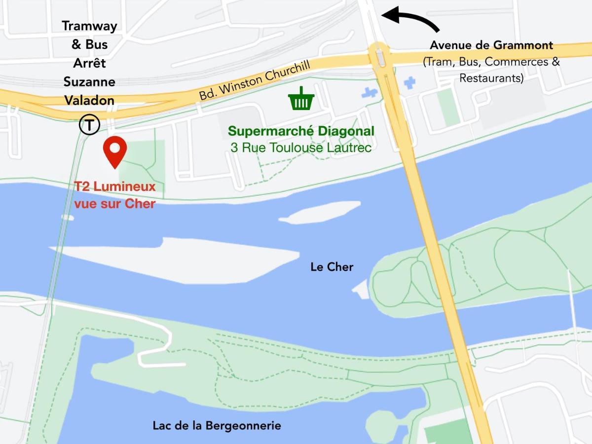 T2 Lumineux Vue Sur Cher, 8Mn Gare & Centre Tours Luaran gambar